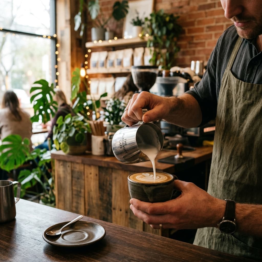 Barista pouring coffee